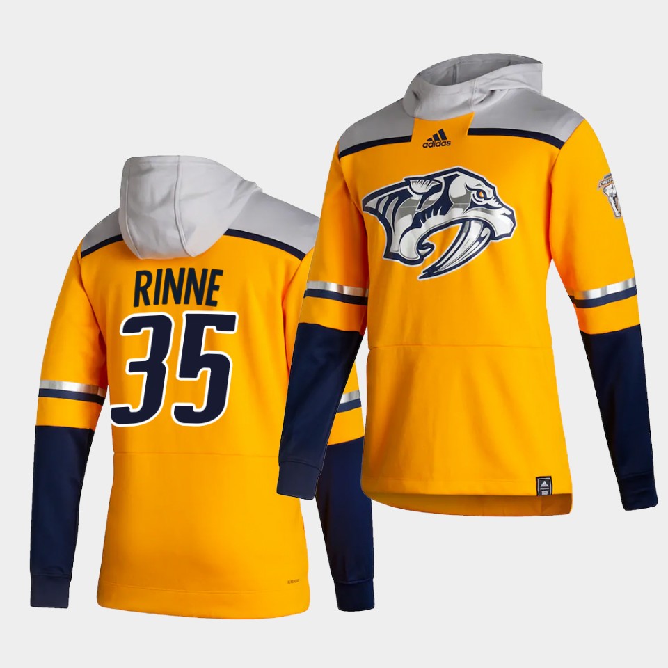 Men Nashville Predators #35 Rinne Yellow NHL 2021 Adidas Pullover Hoodie Jersey